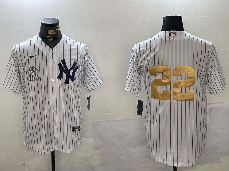 Men New York Yankees #22 Soto White Stripe Fashion Nike 2024 MLB Jersey style 12->new york yankees->MLB Jersey